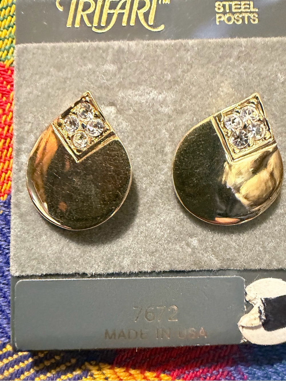 Vintage Trifari Teardrop Earrings with Crystal Accents